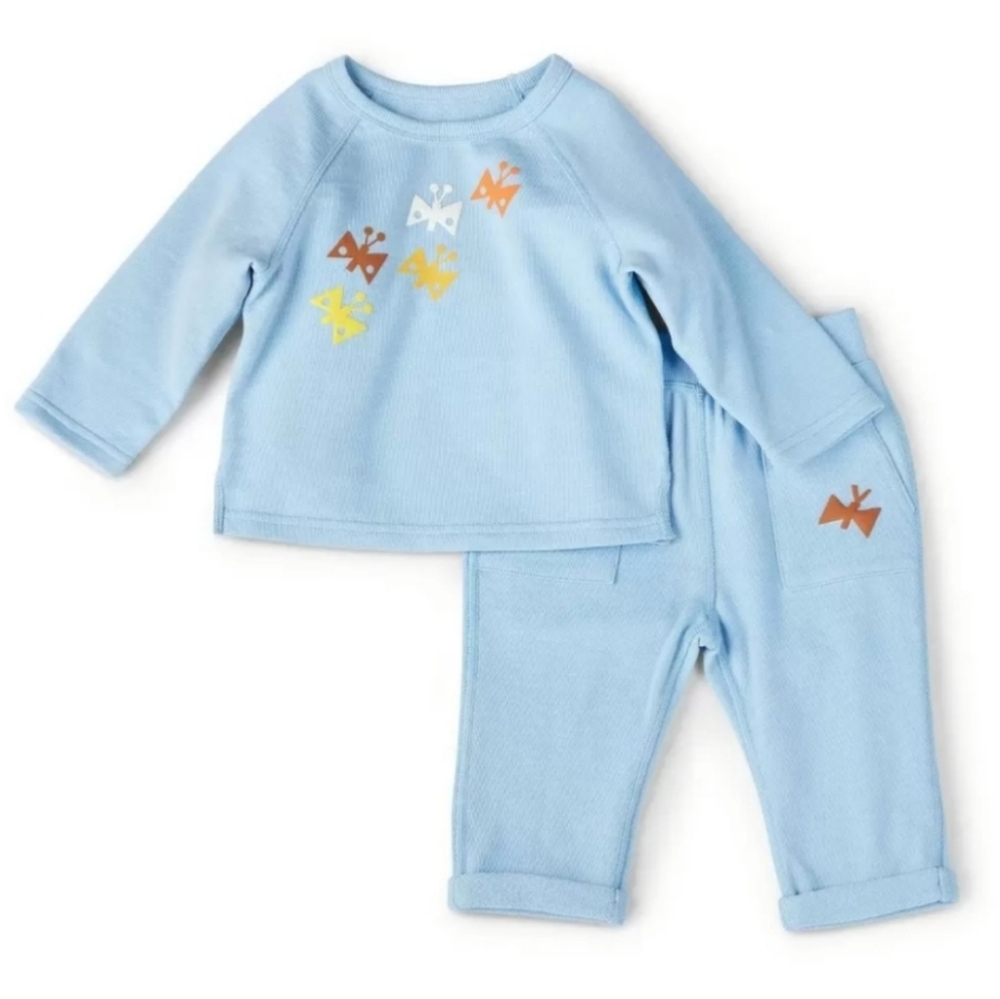 New! Christian Robinson Butterfly Print Long Sleeve Top & Bottoms Blue